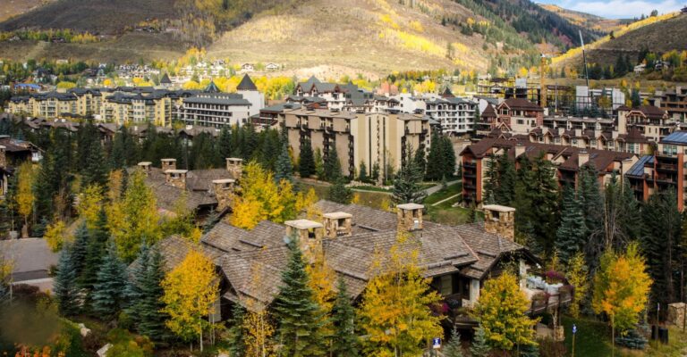 a view of luxury condos and townhomes near a ski resort in Colorado