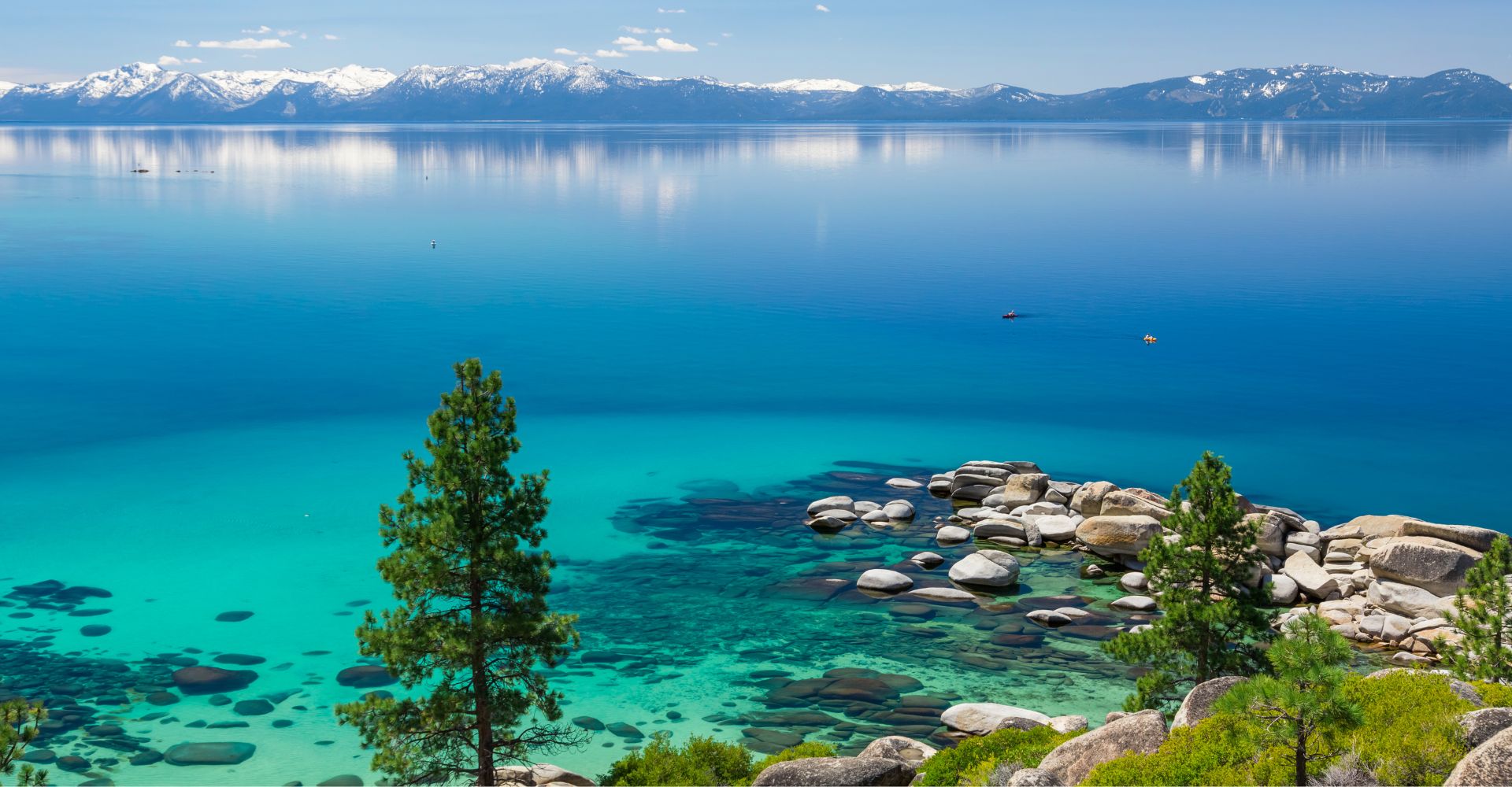 Scenic view of Lake Tahoe, California, showcasing its clear blue waters and surrounding mountains
